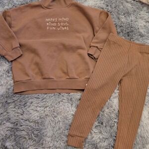 George Kids Tan Sweatshirt and Ribbed Leggings Set Happy Mind Kind Soul Size 3-4
